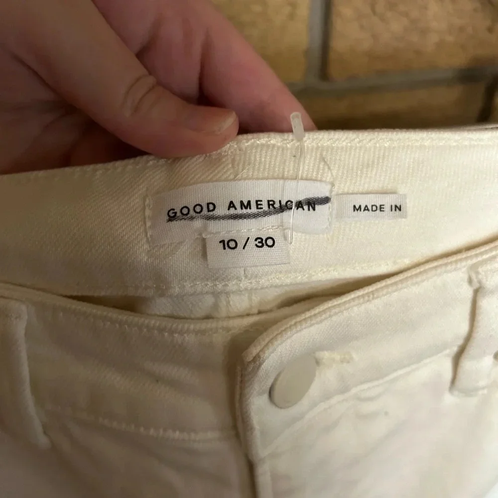 Good American Slit-Front Denim Midi-Skirt White/Ivory Size 10/30